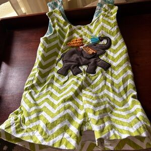 Green and White Chevron Baby Romper with Elephant Design 9-12M